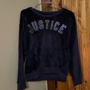 Sweatshirt. Size is 14/16 kids. Blue/navy color. Brand is justice.